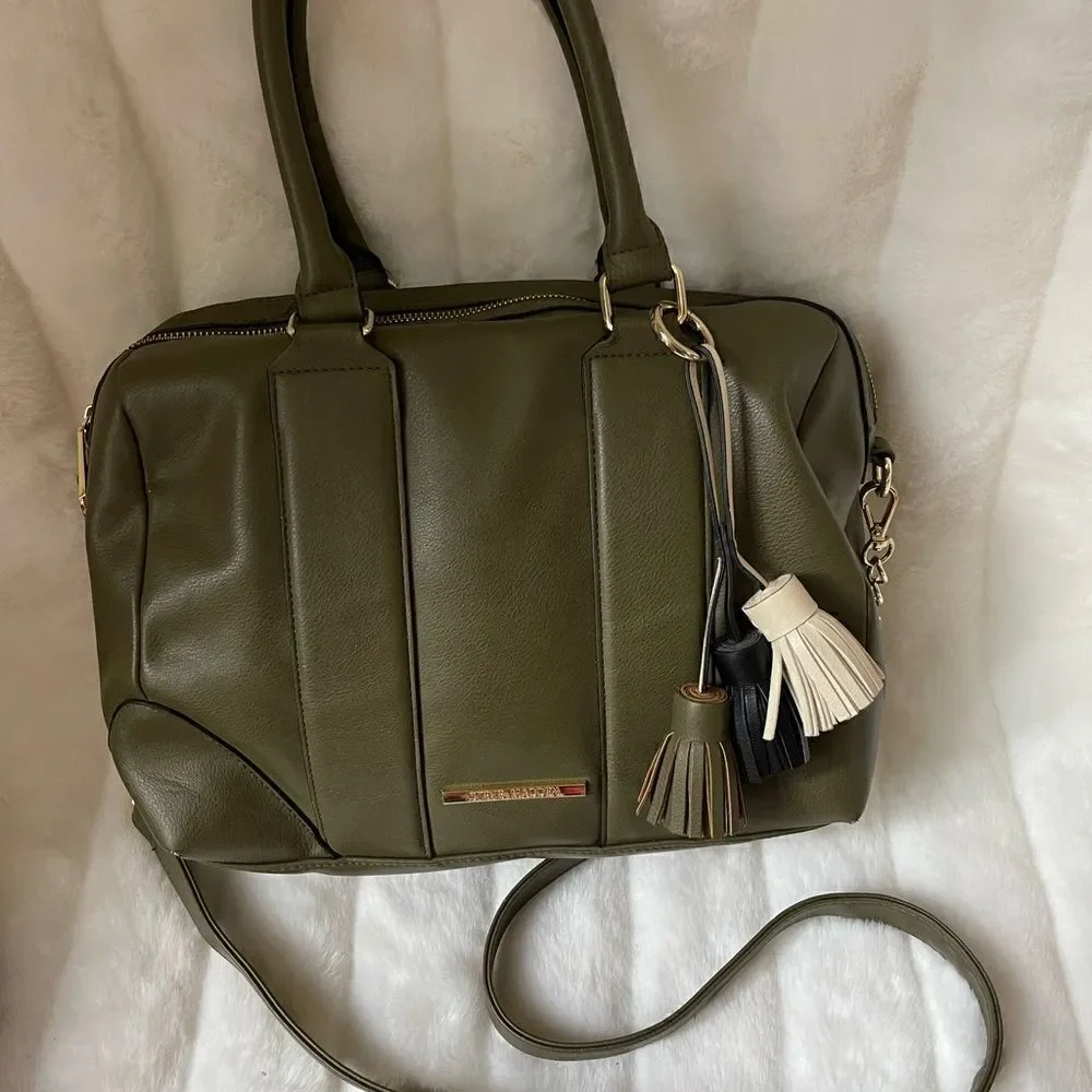 Steve Madden olive green satchel bag detachable shoulder strap tassel accent